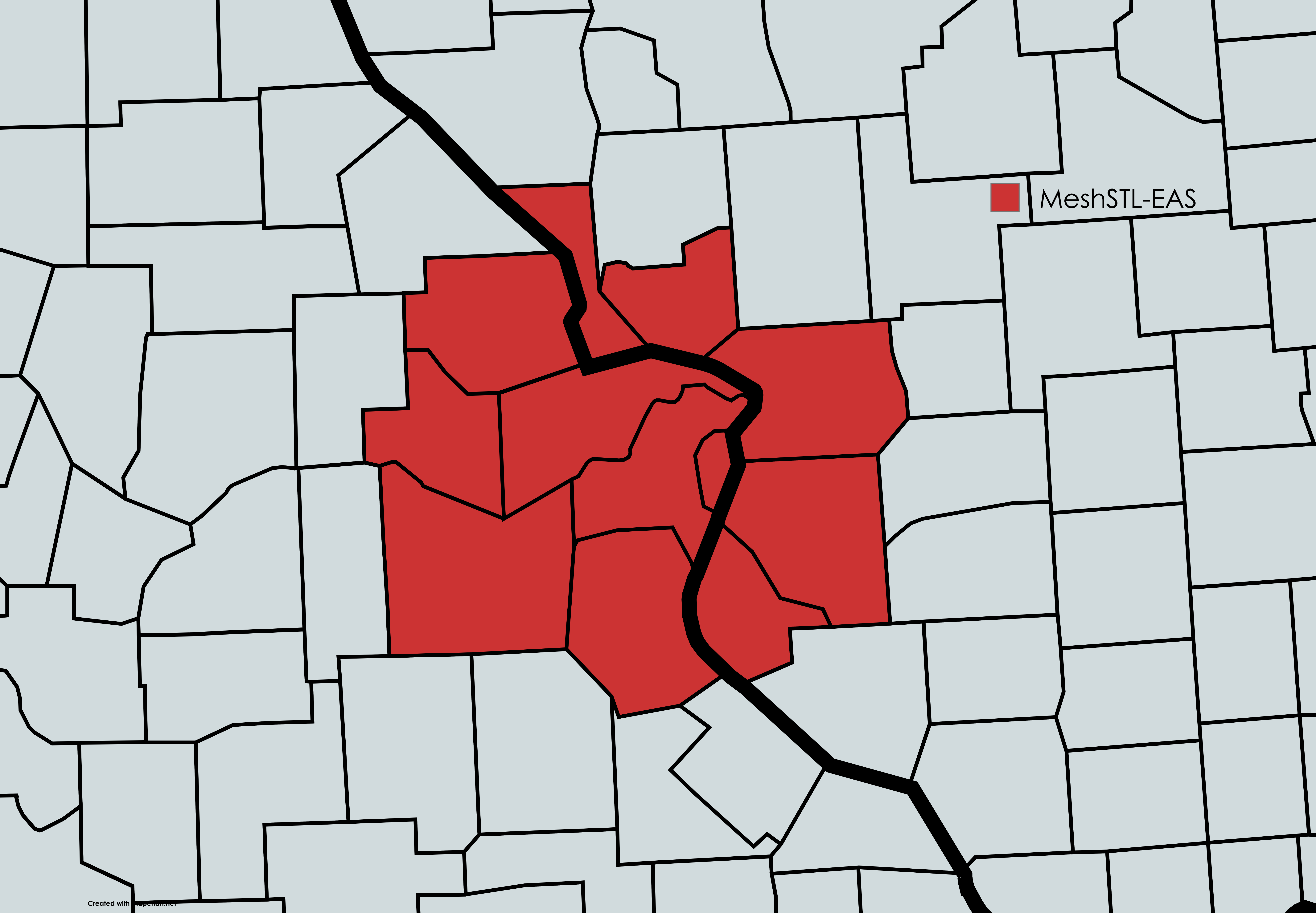 Map showing coverage area of MeshSTL-EAS channel